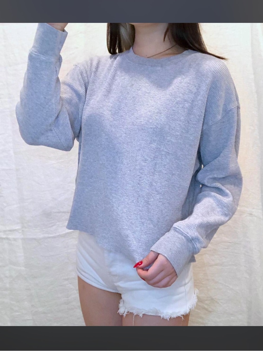 brandy melville light grey laila thermal top